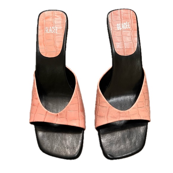 Vintage Glacee sandal mules heels crocodile embossed leather Y2K 90s rare - Picture 2 of 9